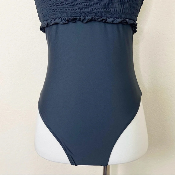 Anthropologie Iris Smocked Halter One-Piece Swimsuit in Black Motif - Picture 5 of 13